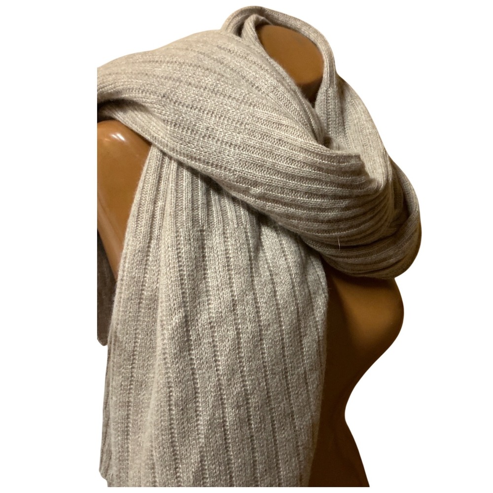 Halogen 100% Cashmere Ribbed Knit Ombre Wrap Scarf Tan One Size Luxury 60x45